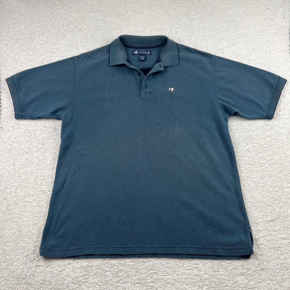 Big Dogs Men XL Polo Shirt Teal Blue Textured Pique Short Sleeve Logo Cotton Mix